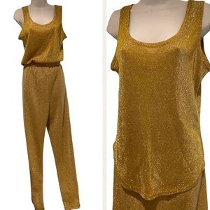 Incredible 1980s “Lew Magram”  Metallic Gold Sparkly Top & Sweatpants 2pc Set
